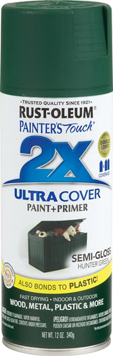 2X Ultra Cover 249853 Spray Paint, Semi-Gloss, Hunter Green, 12 oz, Can